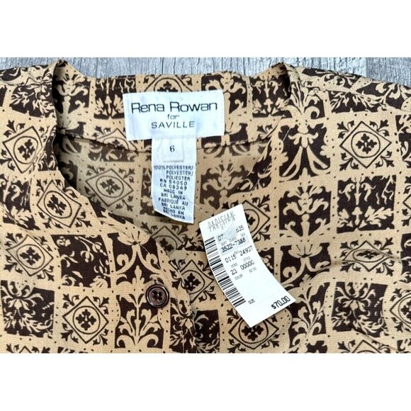 Rena Rowan Skirt 2 Piece Set Womens 10 Tan Button Blouse Pleated Pockets 90s NWT - Picture 3 of 12